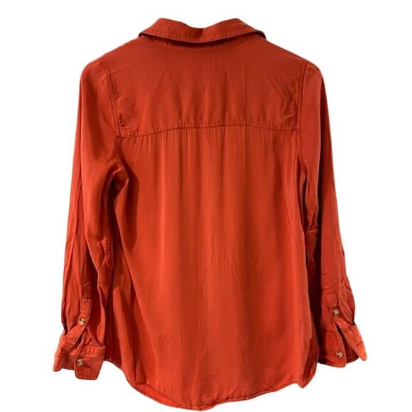 CHICO'S Rust Coral 100% Modal SOFT Classic Button Long Sleeve Blouse Size 0 4/6 - Picture 3 of 9
